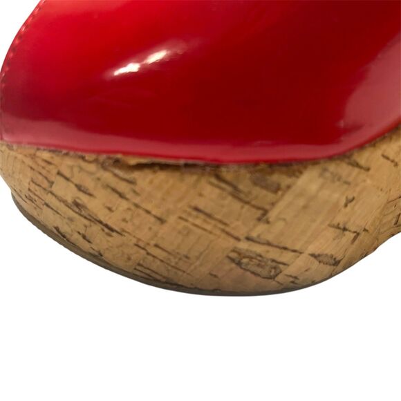 Guess Women's Size 6.5 Red Cork Wedge Open Toe Heels with Buckle Strap READ - Picture 6 of 13